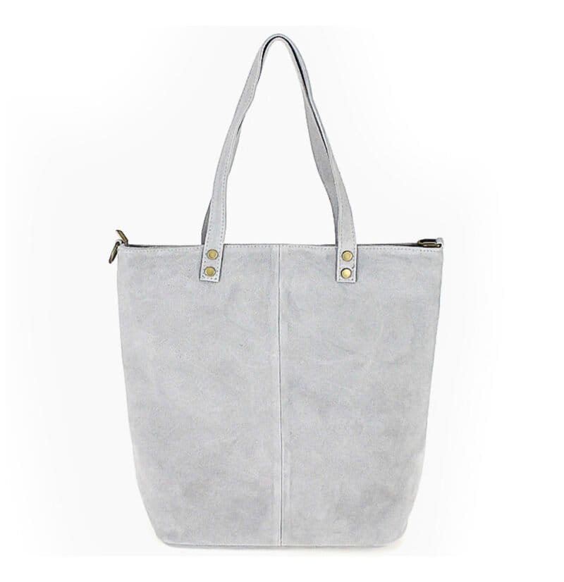 Suede Shopper Alena grijs grijze ruime leren handtassen italiaans suede kopen bestellen