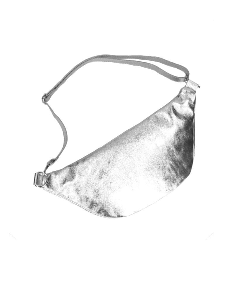 Zilver Metallic Leren Heuptas Tyler zilveren leer heuptassen twee voorvakken met zilveren rits festival tassen bumbags kopen bestellen achter