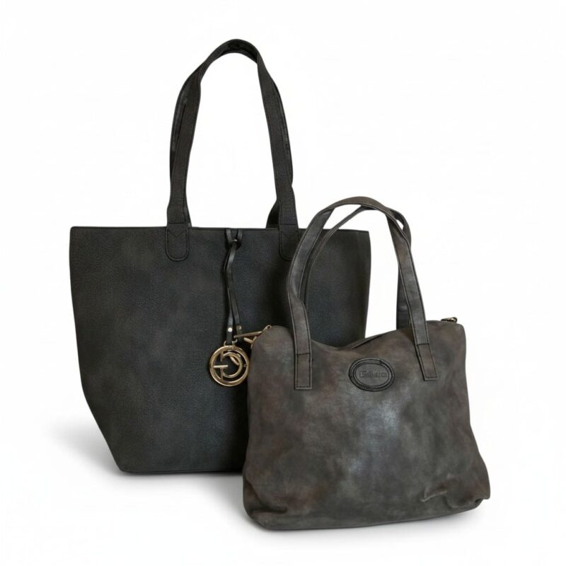 Zwarte Bag in Bag Tas Monica-donker-grijs-zwart-zwarte-tassen-extra-kunstleder-binnentas-tassen-bestellen-