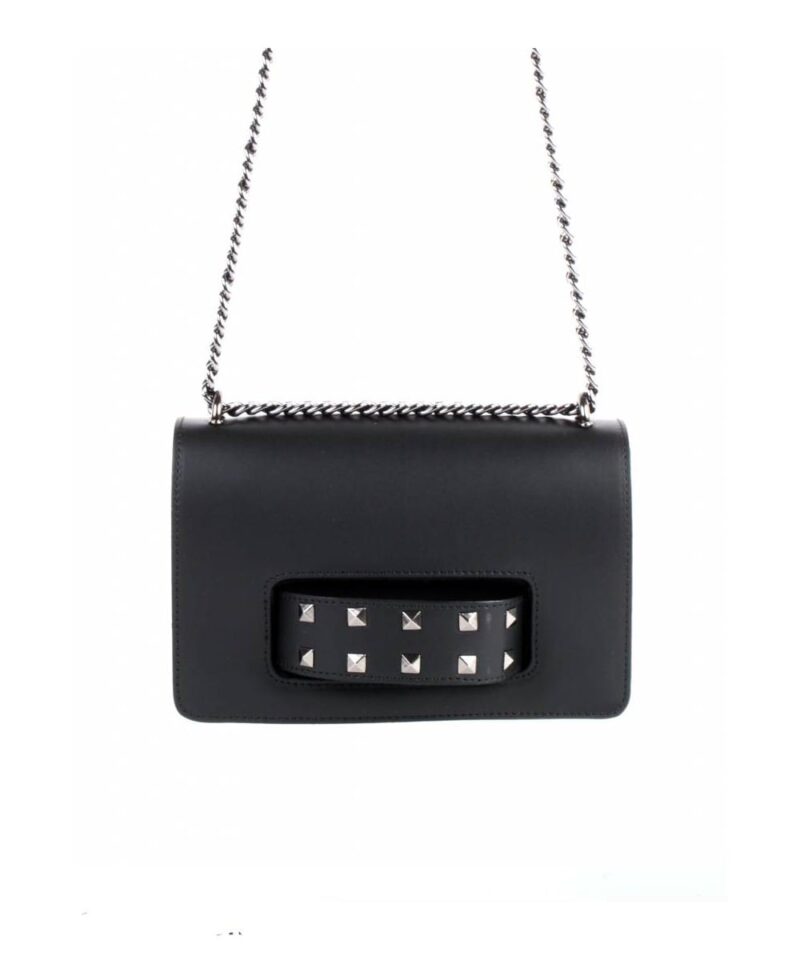 Zwarte Leren Tas Studs & Chain zwarte-zwart-lederen-tas-met-studs-handvat-voor-donker-kettinghengsel-look-a-like-it-bags