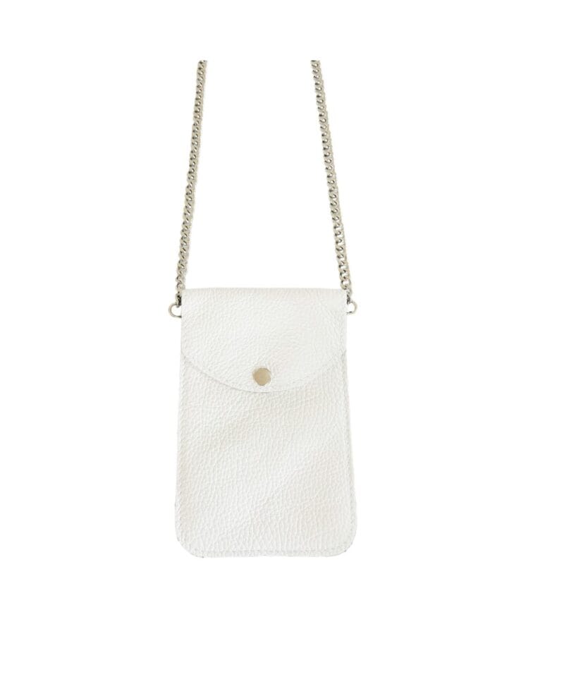 Leren Telefoontasje Simpel Chain wit witte leren telefoon tasjes met zilveren Kettinghengsel kleine schoudertassen kopen bestellen