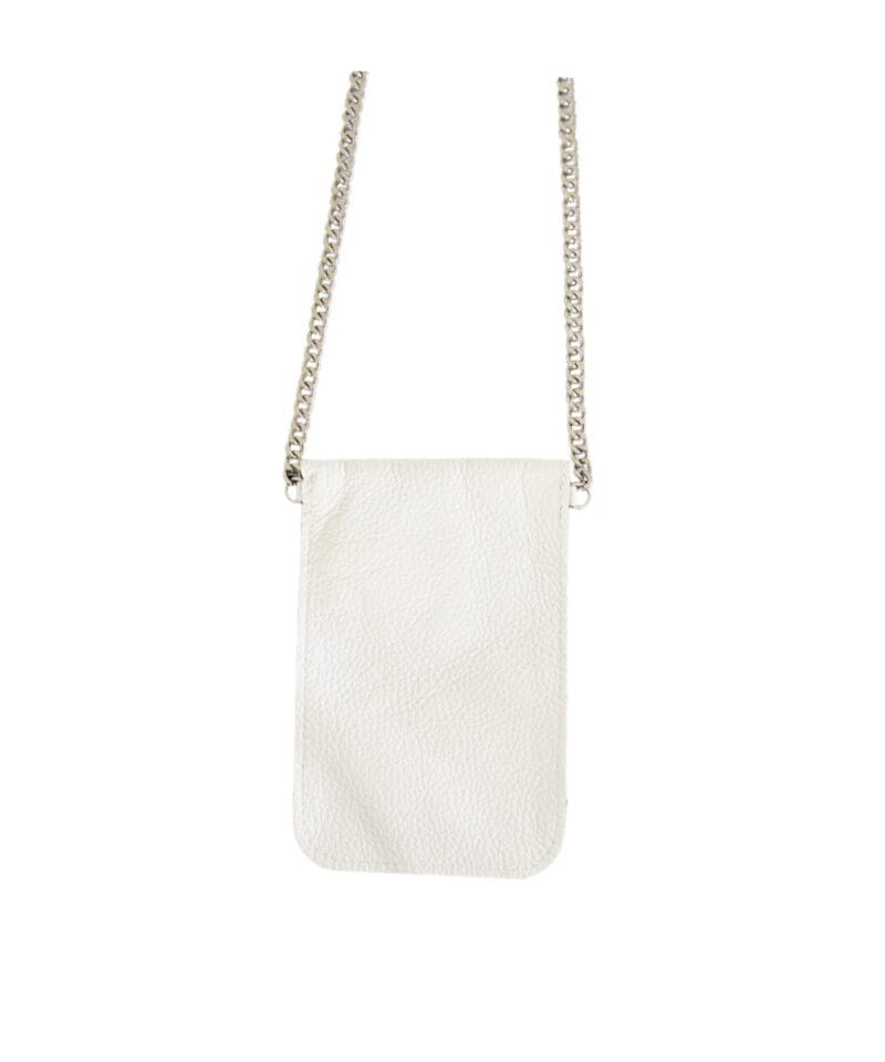 Leren Telefoontasje Simpel Chain wit witte leren telefoon tasjes met zilveren Kettinghengsel kleine schoudertassen kopen bestellen achter