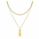 goud RVS Ketting Ster & Maan gouden dubbele ketting met grote bedel dames kettingen sieraden waterbestendige kopen bestellen nu(1)