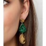gouden RVS Oorbellen Groene Steen lange gouden circel oorbellen groene steen yehwang model