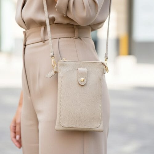 leren Schoudertas Sensi beige leer crossbodytas telefoontasjes tasjs goud beslag voorvak kopen bestellen details model