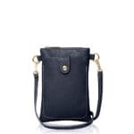 leren Schoudertas Sensi donker blauw blauwe navy met goud leer crossbodytas telefoontasjes tasjs goud beslag voorvak kopen bestellen