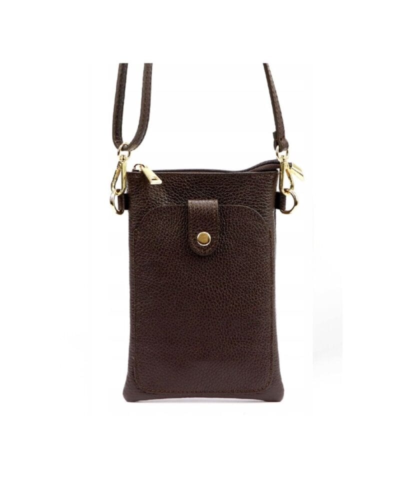 leren Schoudertas Sensi donker bruin bruine met goud leer crossbodytas telefoontasjes tasjs goud beslag voorvak kopen bestellen 1