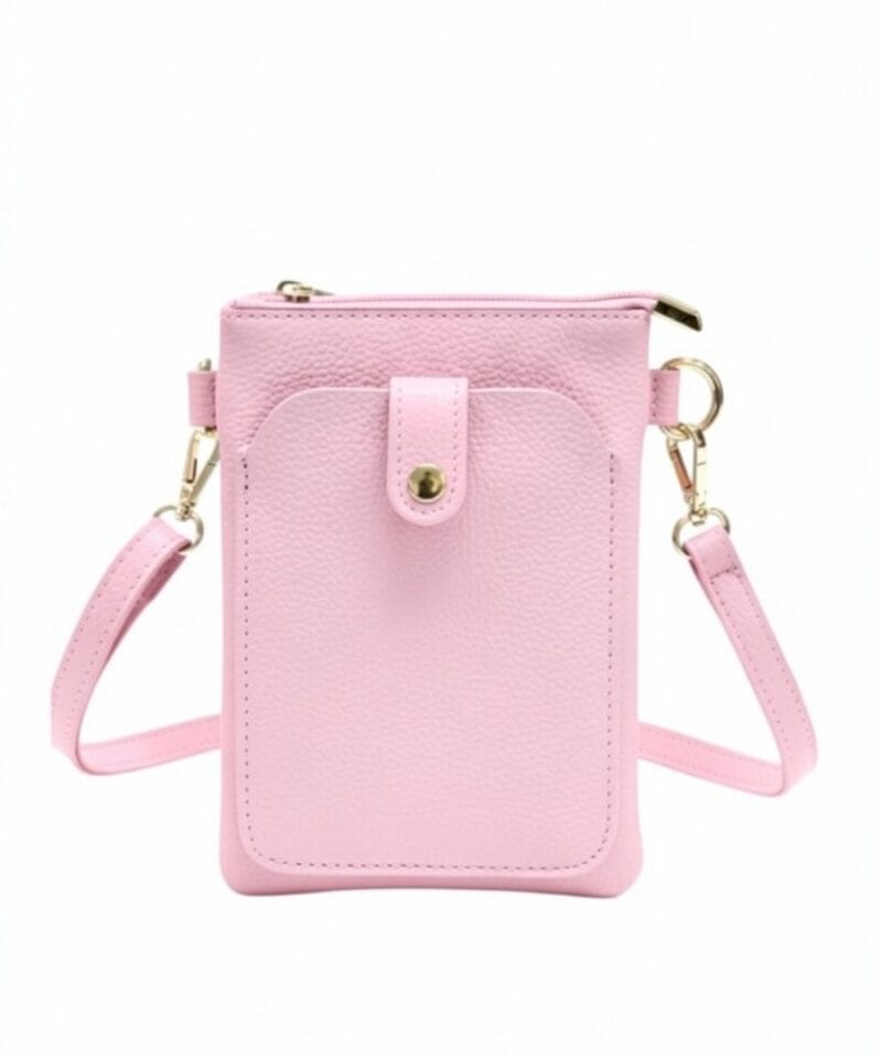 leren Schoudertas Sensi lichtroze babyroze met goud leer crossbodytas telefoontasjes tasjs goud beslag voorvak kopen bestellen 1