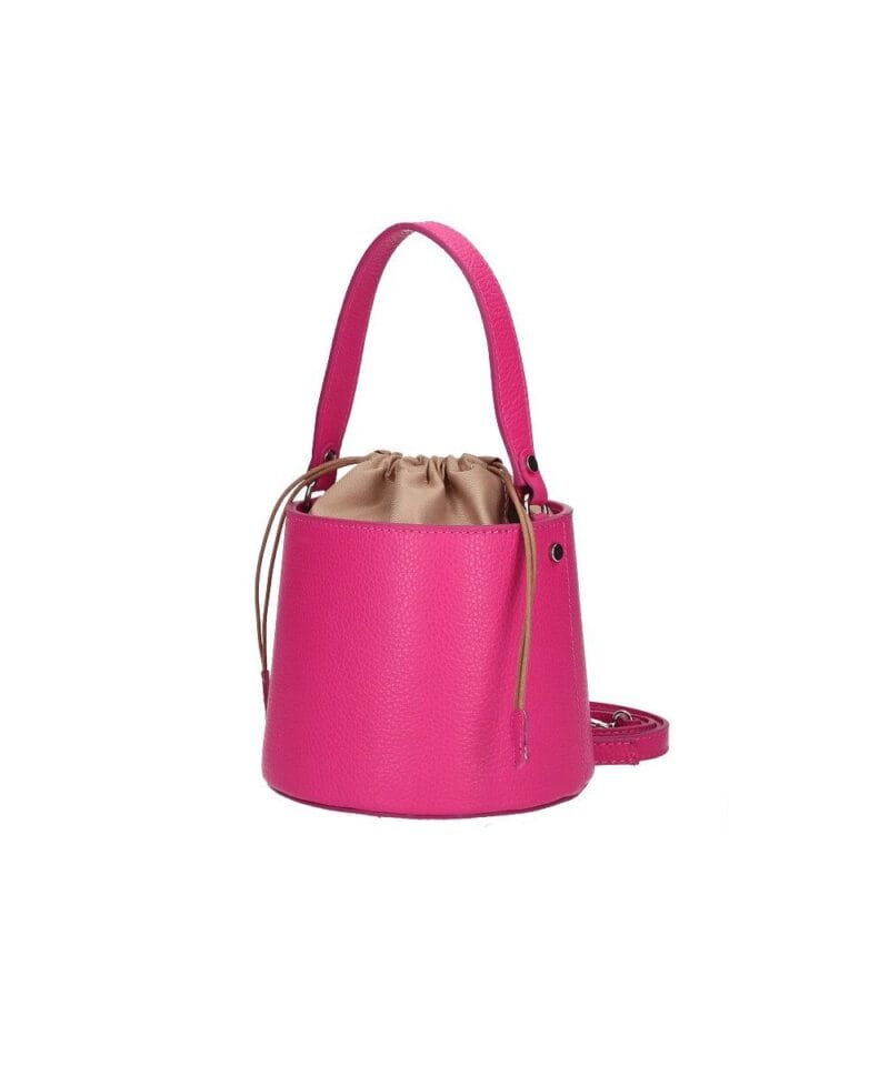 ronde Leren Bucket Tas barbie roze fuchsia ronde leren schoudertassen trekkoord unieke leren tassen kopen bestellen