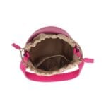 ronde Leren Bucket Tas barbie roze fuchsia ronde leren schoudertassen trekkoord unieke leren tassen kopen bestellen bovenkant