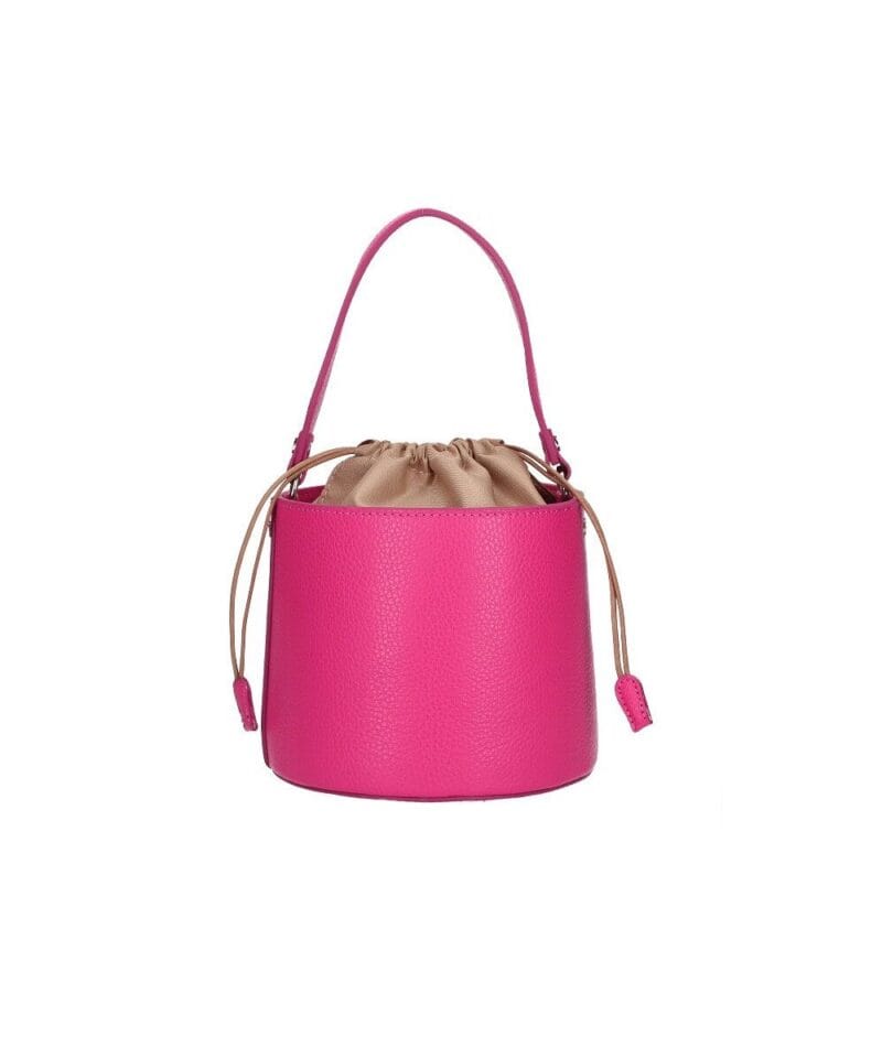 ronde Leren Bucket Tas barbie roze fuchsia ronde leren schoudertassen trekkoord unieke leren tassen kopen bestellen luxe