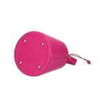ronde Leren Bucket Tas barbie roze fuchsia ronde leren schoudertassen trekkoord unieke leren tassen kopen bestellen onderkant