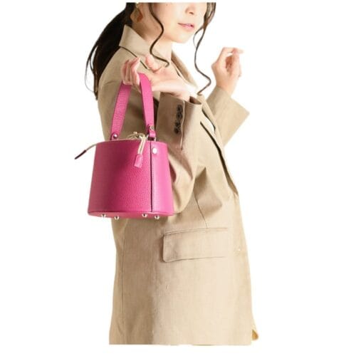 ronde Leren Bucket Tas fuchsia ronde leren schoudertassen trekkoord unieke leren tassen kopen bestellen details