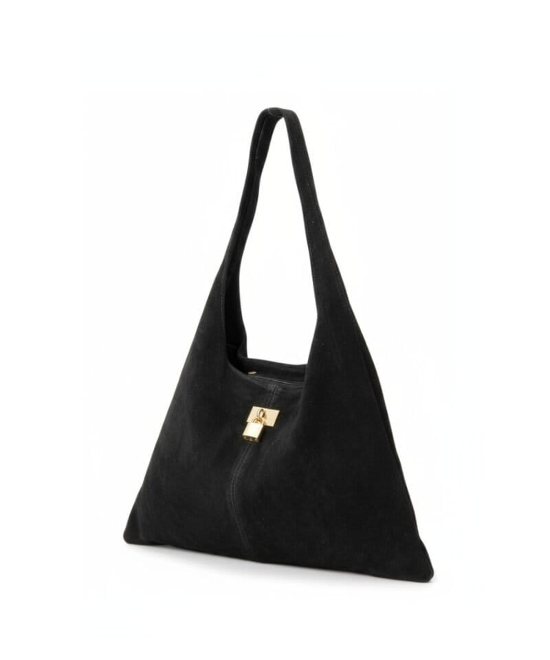 zwart zwarte Suede Hobo Tas Gold Lock ruime suede leren schoudertassen boho kopen bestellen