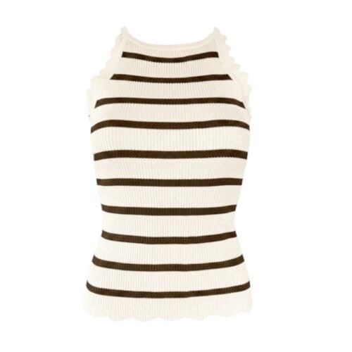 Beige Haltertop Lara zwart gestreepte scallop geschulpte topjes kopen 1