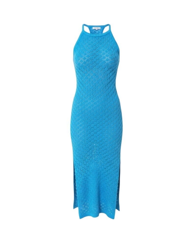 Blauwe Gehaakte Halter Jurk baby blauw dames jurken dootzichtig beach boho fashion-jurk kopen bestellen -Photoroom