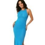 Blauwe Gehaakte Halter Jurk baby blauw dames jurken dootzichtig beach boho fashion-jurk kopen bestellen model-Photoroom