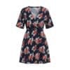 Blauwe Jurk Happy Flowers trendy dames jurken blauwe bloemenprint v hals mini fashion jurken kopen bestellen -Photoroom