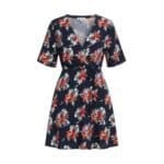 Blauwe Jurk Happy Flowers trendy dames jurken blauwe bloemenprint v hals mini fashion jurken kopen bestellen -Photoroom