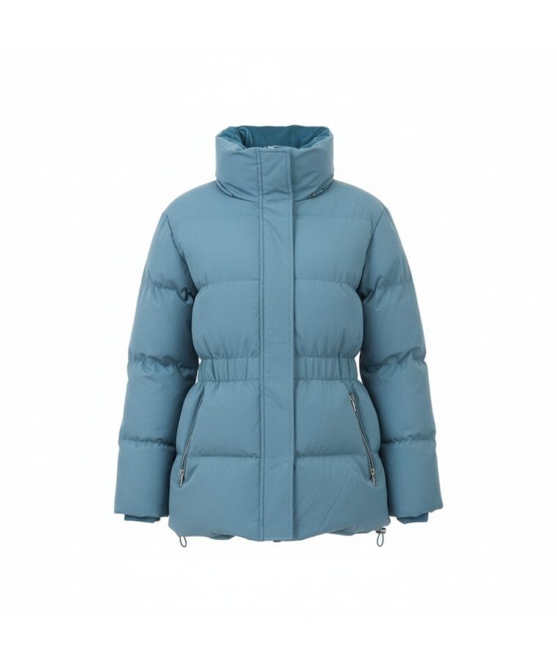 Blauwe gewatteerde Winterjas halflange warme dikke dames jassen rits zakken trendy jassen bestellen