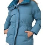 Blauwe gewatteerde Winterjas halflange warme dikke dames jassen rits zakken trendy jassen kopen -Photoroom
