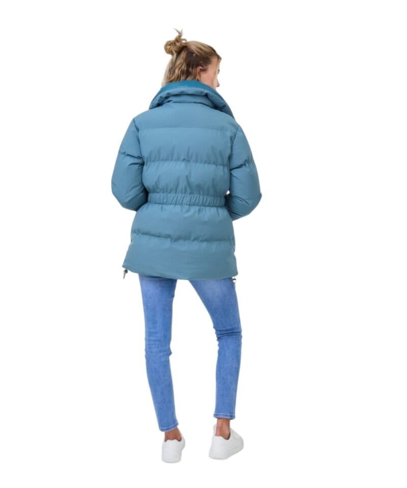 Blauwe gewatteerde Winterjas halflange warme dikke dames jassen rits zakken trendy jassen kopen bestellen kort-Photoroom