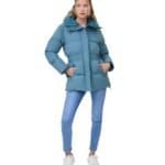 Blauwe gewatteerde Winterjas halflange warme dikke dames jassen rits zakken trendy jassen kopen kopen-Photoroom