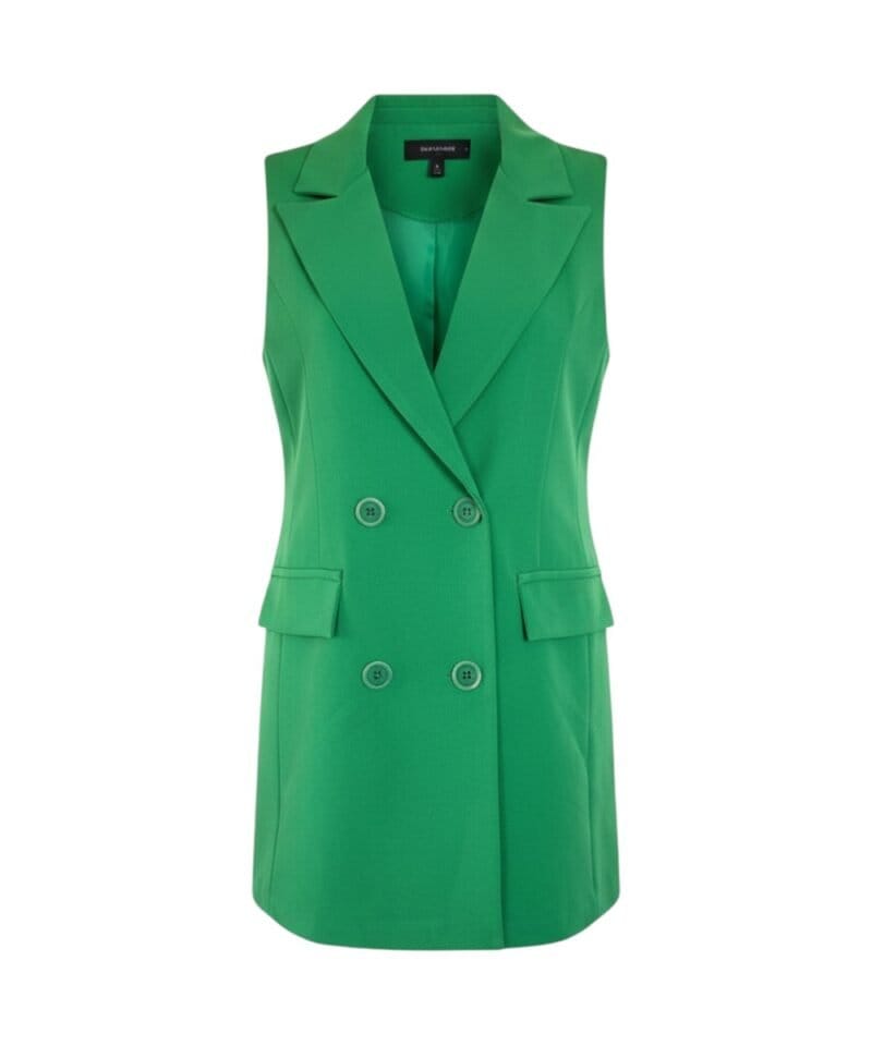 Blazer Summer groen groene lange mouwloze zonder mouwen blazer 4 knopen trendy fashion kleding blazerdress blazerjurk kopen bestellen-Photoroom