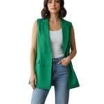 Blazer Summer groen groene lange mouwloze zonder mouwen blazer 4 knopen trendy fashion kleding blazerdress blazerjurk kopen bestellen model-Photoroom