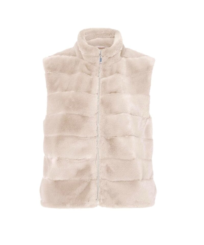 Body Warmer Faux Fur beige korte zachte warme bodywarmers vegan fur rits vesten winter musthaves