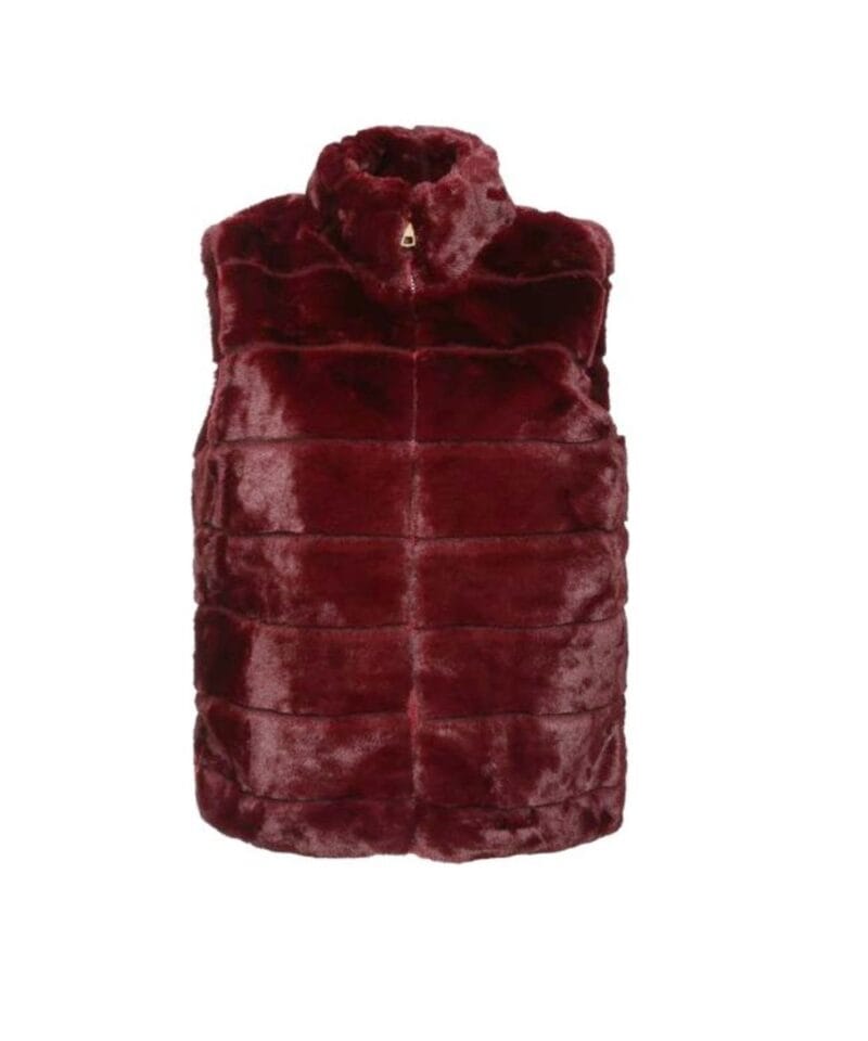 Body Warmer Faux Fur bordeaux korte zachte warme bodywarmers vegan fur rits vesten winter musthaves1