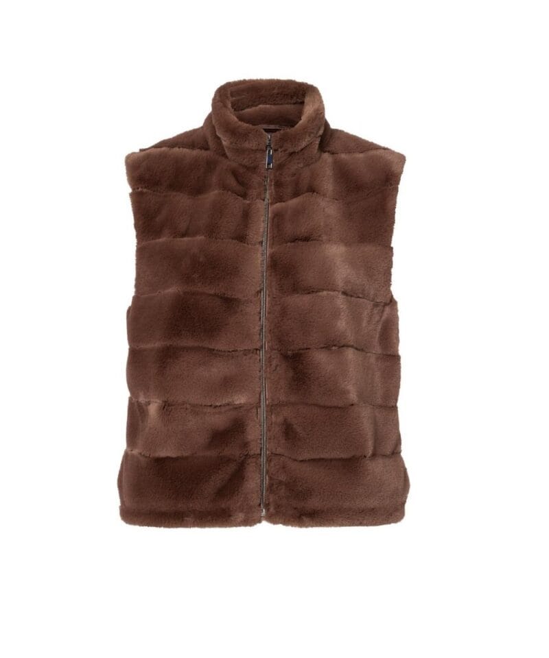 Body Warmer Faux Fur bruin bruine korte zachte warme bodywarmers vegan fur rits vesten winter musthaves