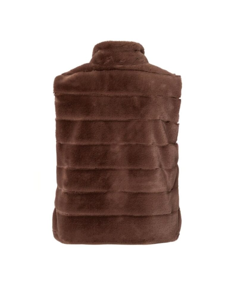 Body Warmer Faux Fur bruin bruine korte zachte warme bodywarmers vegan fur rits vesten winter musthaves achter