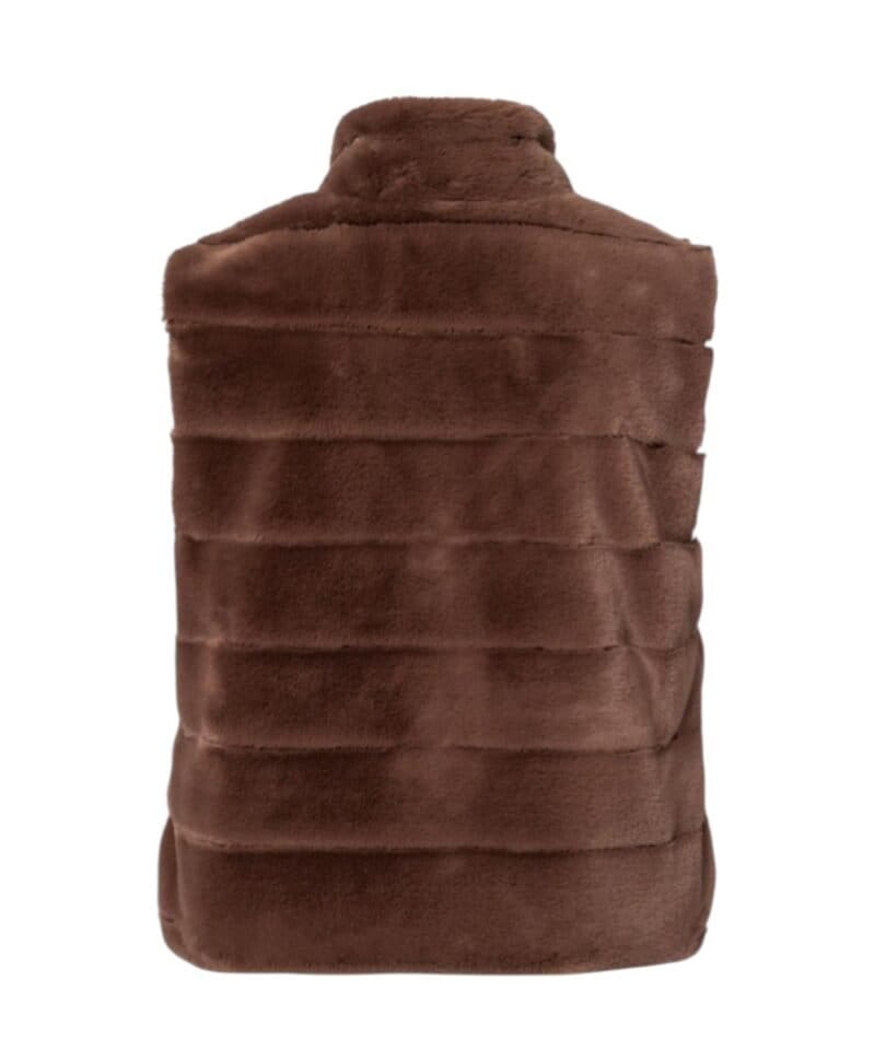 Body Warmer Faux Fur bruin bruine korte zachte warme bodywarmers vegan fur rits vesten winter musthaves achter-Photoroom