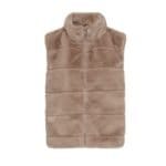 Body Warmer Faux Fur taupe korte zachte warme bodywarmers vegan fur rits vesten winter musthaves