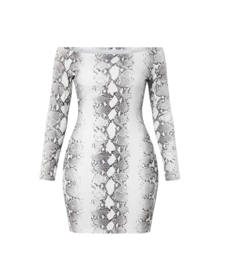 Bodycon-Jurk-Snake-wit-slangenprint-jurk-straploss-snake-print-bandeau-dames-jurken-kopen-festival-off-shoulder model-Photoroom