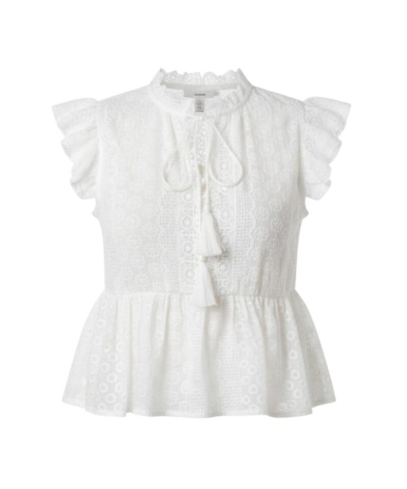 Witte Broderie Top Sara Dames Boho Top Met Peplum En Katoen Witte Broderie Top Sara Dames Boho Top Met Peplum En Katoen