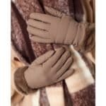Bruin gewatteerde handschoenen Bont bruine dames handschoen warm winter accessoires yehwang kopen bestellen detail