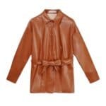 Bruine Leather Look Blouse bruin Leren Blouses dames Hemd hemden Ceintuur lange blousen kopen bestellen-Photoroom
