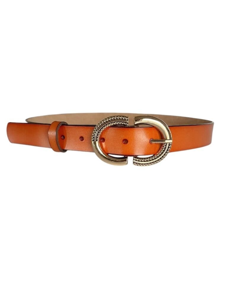 Cognac Leren Riem Gouden Sier Gesp-Gouden-Ovale-Gesp-leder-unieke-trendy-mooie-riemen-ceinturen-kopen-bestellen