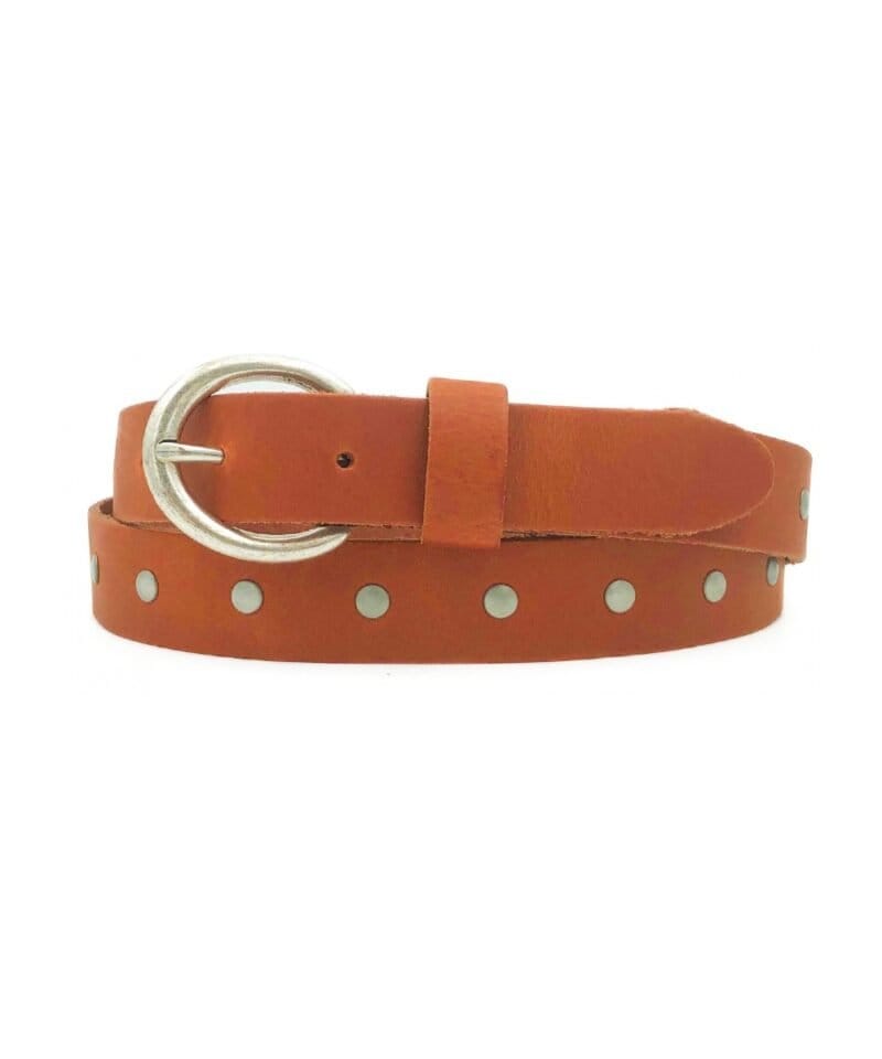 Dunne Leren Riem Zilveren Studs Cognac-Leren-Riem-Zilveren-Studs-leer-riemen-zilver-beslag-trendy-chique-ceinturen-kopen-bestellen-1