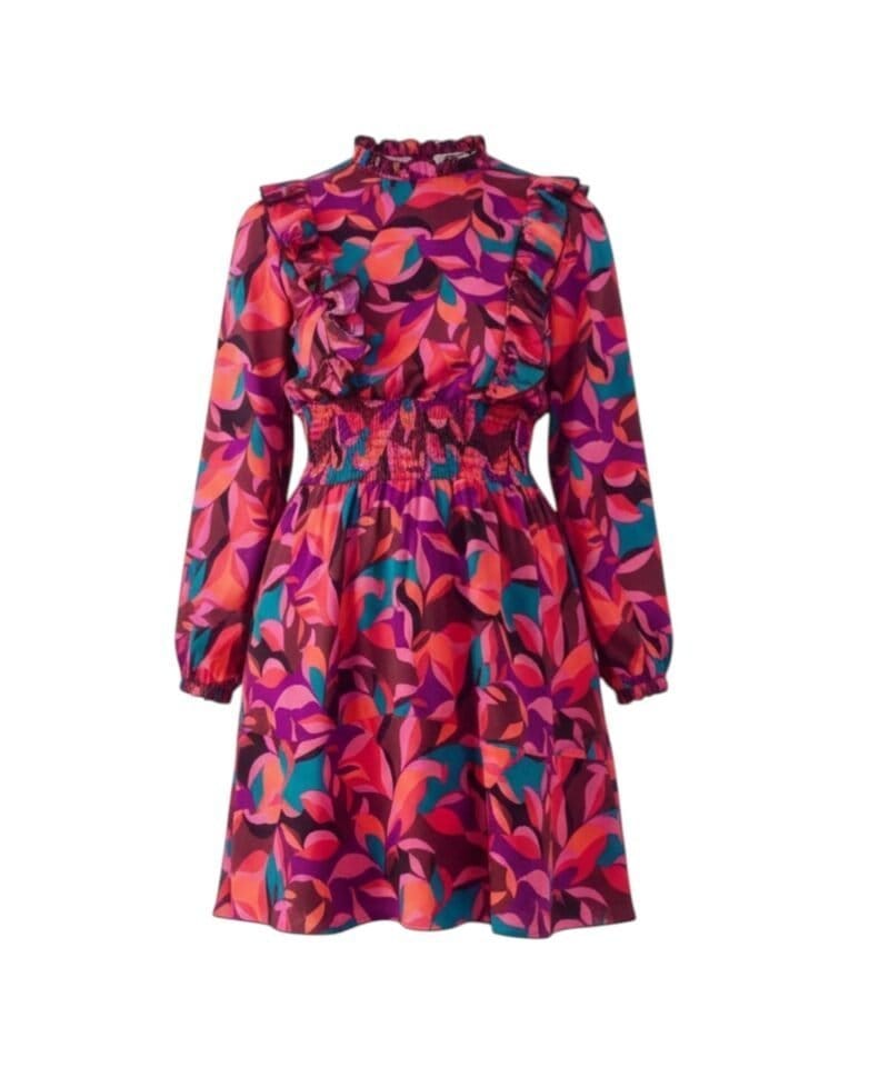 Fuchsia Jurk FLowers paarse mint bloemen print ruches jurken laagjes trendy kleding mini jurken kopen bestellen b -Photoroom