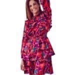 Fuchsia Jurk FLowers paarse mint bloemen print ruches jurken laagjes trendy kleding mini jurken kopen bestellen b model-Photoroom