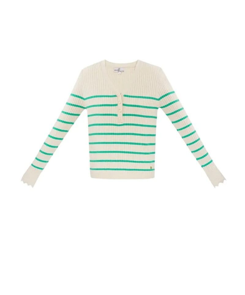 Gestreepte trui v hals groen beige trendy dames truien lange mouwen kopen bestellen yehang