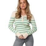 Gestreepte trui v hals groen beige trendy dames truien lange mouwen kopen bestellen yehang detail-Photoroom