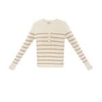 Gestreepte trui v hals taupe beige trendy dames truien lange mouwen kopen bestellen yehang-Photoroom