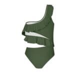 Groen Badpak One Shoulder leger groene dames badbakken open buik ruches trendy fashion bikinis badpakken kopen bestellen achter -Photoroom