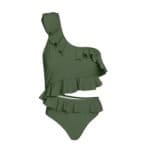 Groen Badpak One Shoulder leger groene dames badbakken open buik ruches trendy fashion bikinis badpakken kopen bestellen vakantie-Photoroom