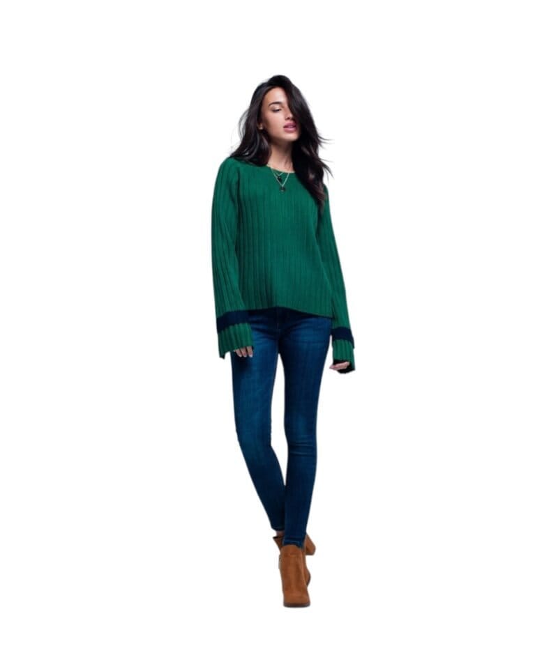 Groene-Trui-Billy -groen groene-dames-truien-kabel-gebreid-met-wijde-mouwen-en-streep-fashion-sweaters-online-kopen-warme truien-Photoroom