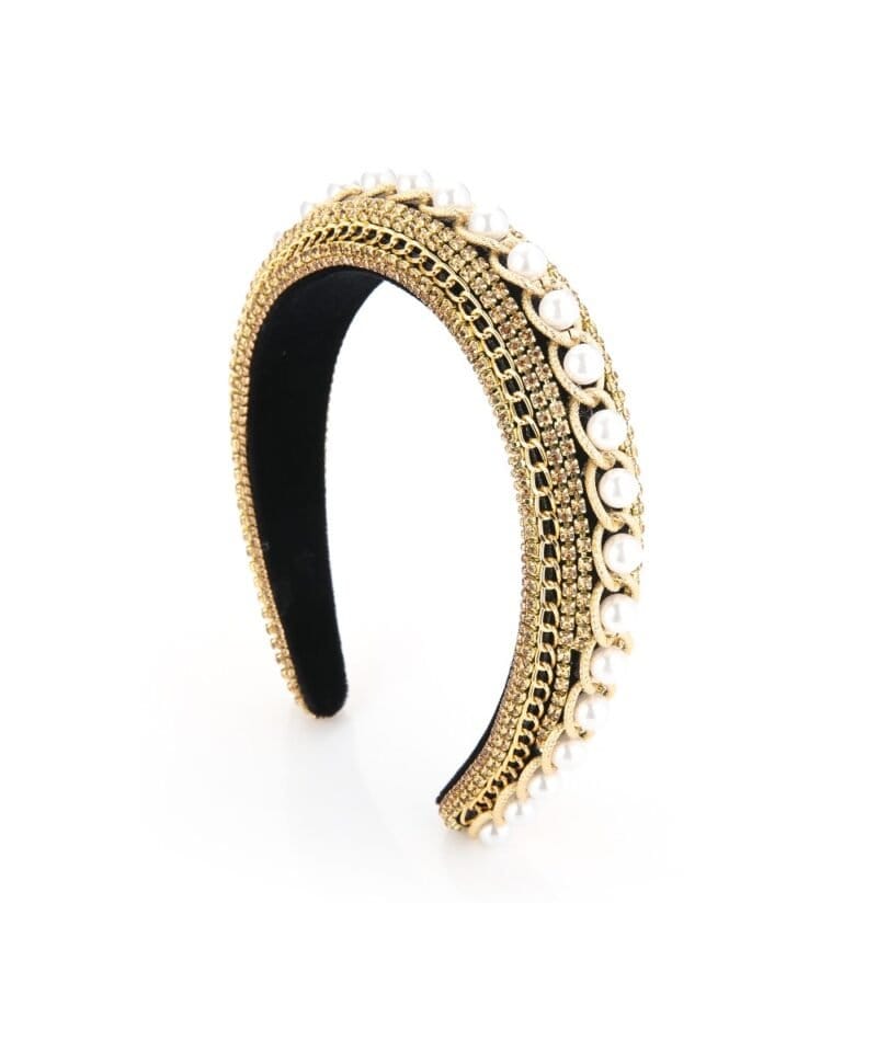 Haarband DIadeem-Gold-& Pearls-goud gouden-haarbanden-dames-haarbandeaux-haarband-diademen-witte strassteentjes-strass-stenen-glanstenen-party-kopen-bestellen-1